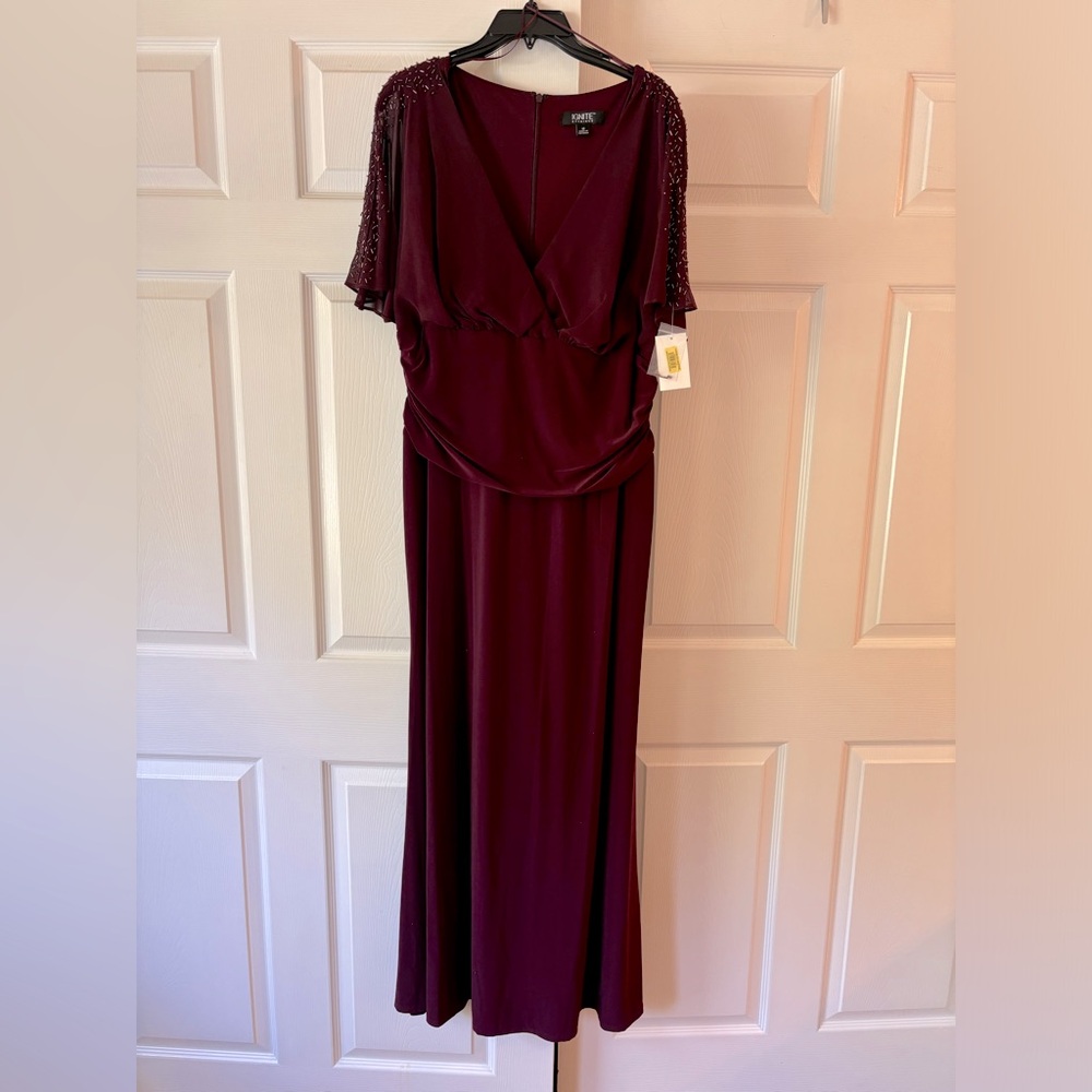 Mother of bride/groom dress. Size 18. NWT. Cape-style w/ beading. Eggplant color